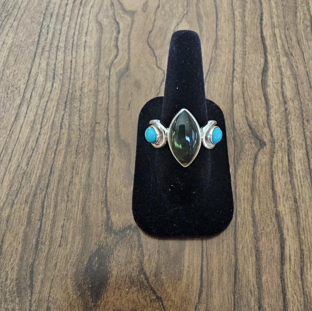 Jay King Sterling Silver Green Amber and Turquoise Ring Size 12
